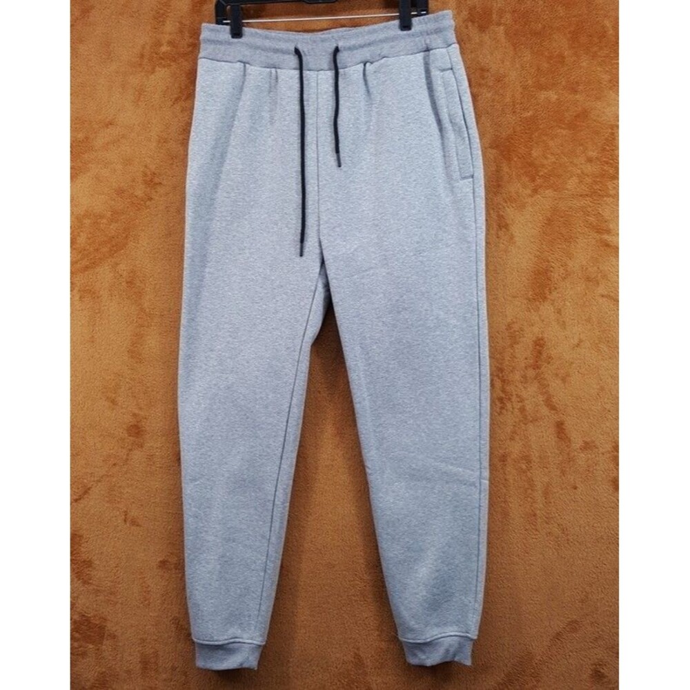 BLU ROCK Sweatpants Mens Large Grey Drawstring Fleece Lined Zip Pocket Jogger